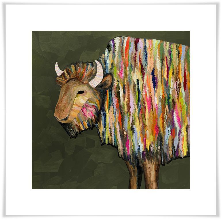Bison in Green - Paper Giclée Print