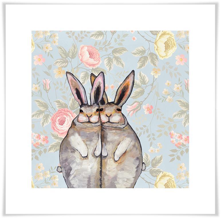 Cuddle Bunnies in Floating Flowers - Paper Giclée Print