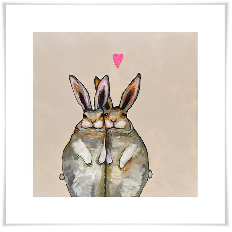 Cuddle Bunnies in Cream - Paper Giclée Print