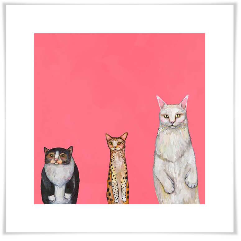 Cat Trio 1 Pink - Paper Giclée Print