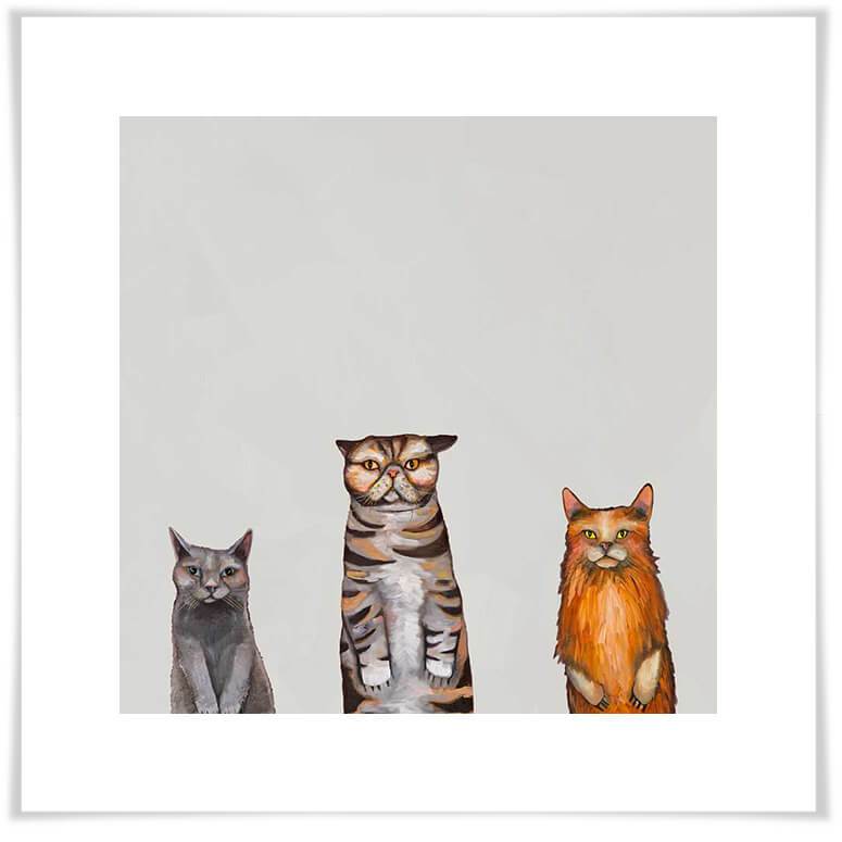 Cat Trio 2 Grey - Paper Giclée Print
