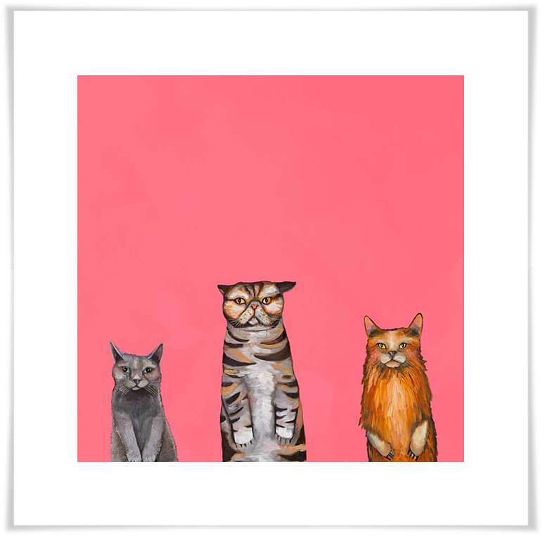 Cat Trio 2 Pink - Paper Giclée Print