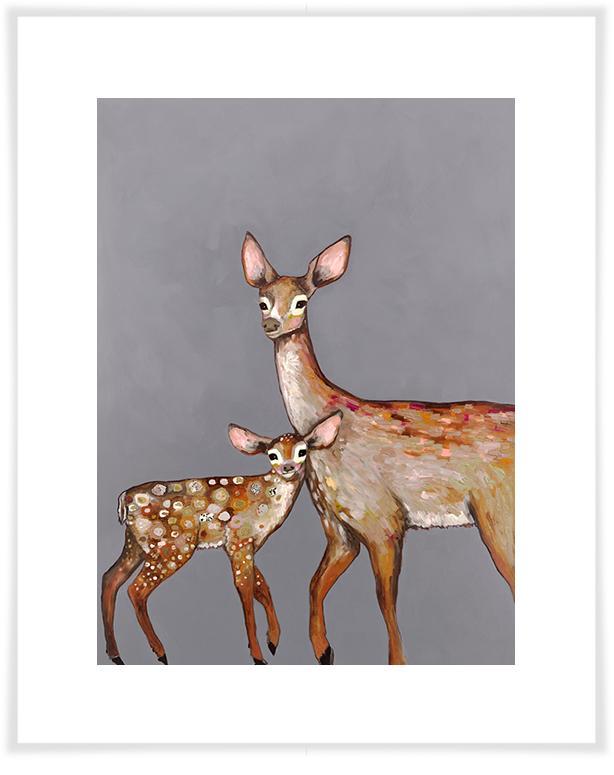 Deer with Fawn Grey - Paper Giclée Print