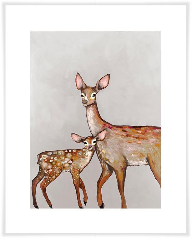 Deer with Fawn Soft Pewter - Paper Giclée Print