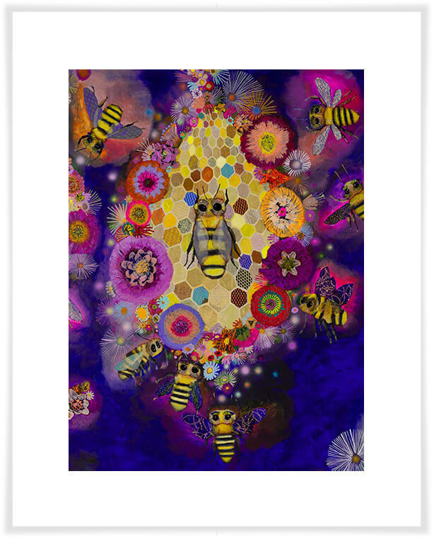 Bees in Ballgown Wings Close Up - Amethyst - Paper Giclée Print