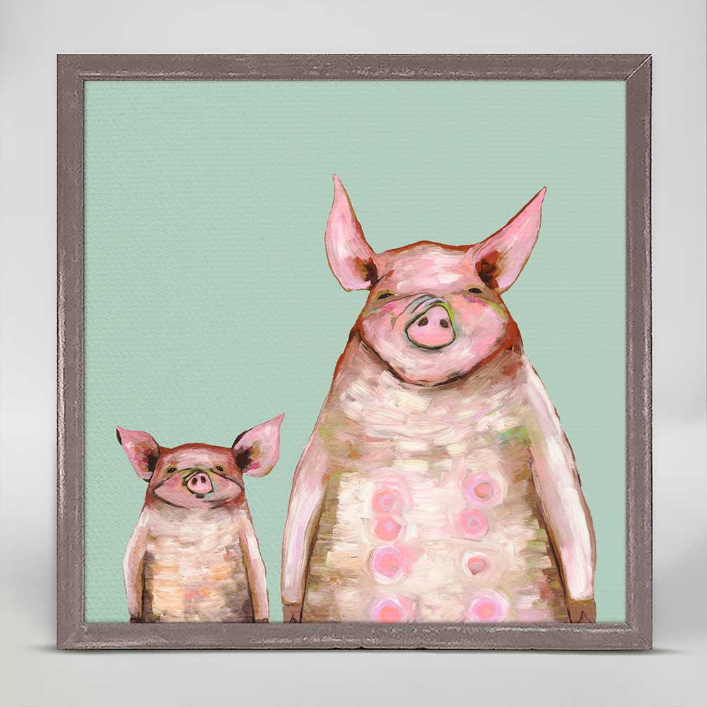 Two Piggies in a Row - Mint Mini Print 6"x6"