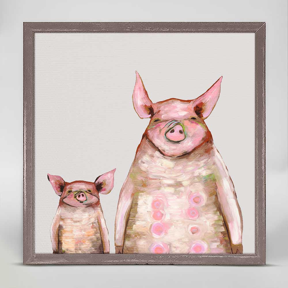 Two Piggies in a Row - Soft Gray Mini Print 6"x6"