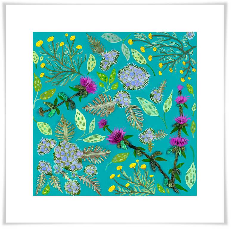Wildflowers - Santolina, Mist Flower & Bee Balm - Paper Giclée Print