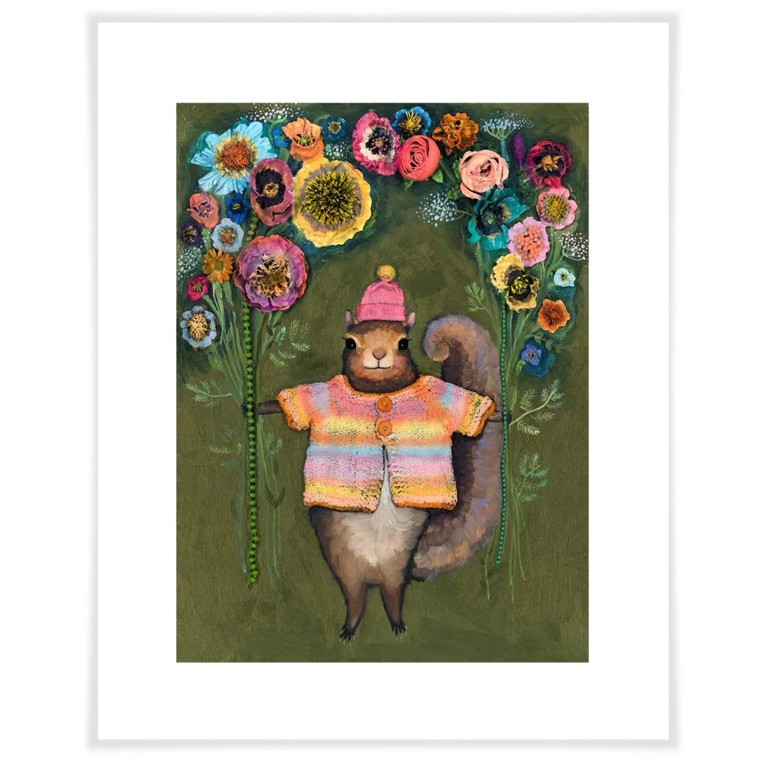 Squirrel Bouquet - Paper Giclée Print