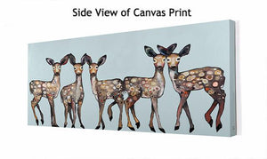 5 Dancing Fawns on Ice Blue - Canvas Giclée Print