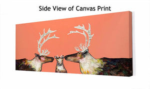 Caribou Family in Coral -  Canvas Giclée Print