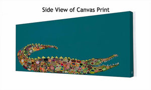 Crocodile on Teal - Canvas Giclée Print