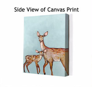 Deer with Fawn Blue - Canvas Giclée Print