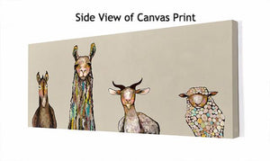 Donkey, Llama, Goat, Sheep on Cream - Canvas Giclée Print