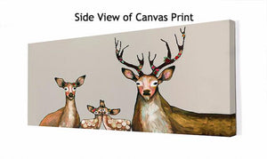 Flower Deer Family on Cream - Canvas Giclée Print