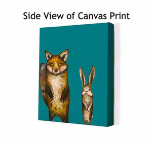 Fox and Rabbit Wedding Day on Teal - Canvas Giclée Print