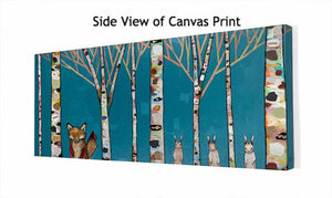 Fox and Rabbits Blue - Canvas Giclée Print