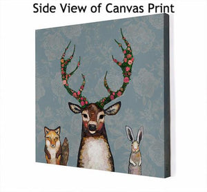 Fox, Buck & Hare Floral - Canvas Giclée Print