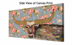 Golden Bull Floral - Canvas Giclée Print