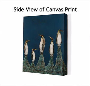 Penguin Colony on Indigo - Canvas Giclée Print