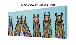 Six Lively Llamas on Sky Blue - Canvas Giclée Print
