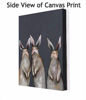 Three Standing Rabbits on Gray - Canvas Giclée Print