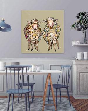 2 Woolly Sheep on Taupe - Canvas Giclée Print