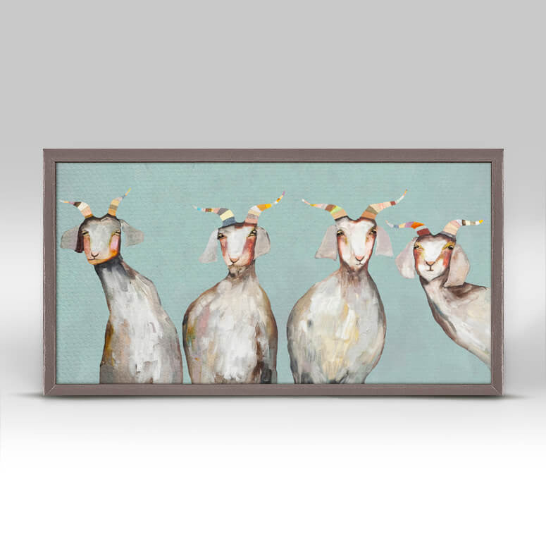 4 Goats on Soft Blue Mini Print 10"x5"