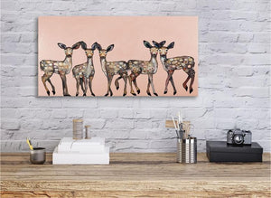5 Dancing Fawns on Coral - Canvas Giclée Print