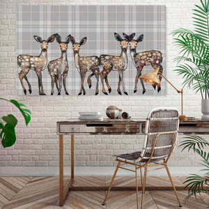 5 Dancing Fawns in Plaid - Canvas Giclée Print