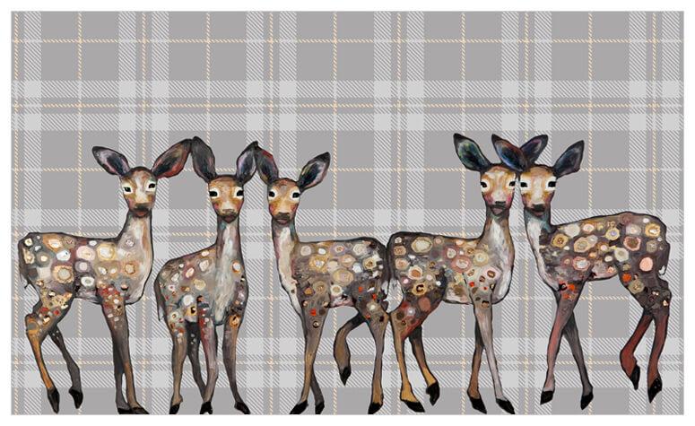 5 Dancing Fawns in Plaid - Canvas Giclée Print