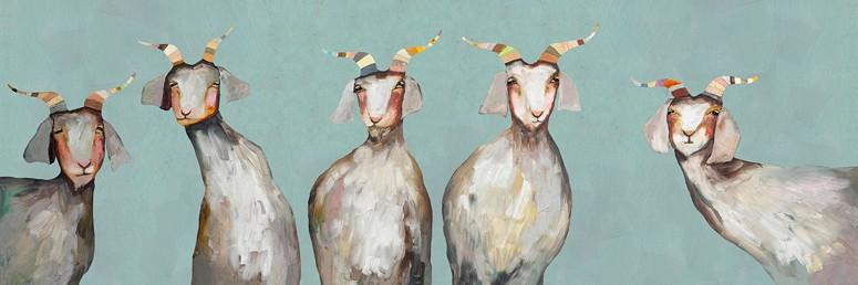 5 Goats on Soft Blue - Canvas Giclée Print