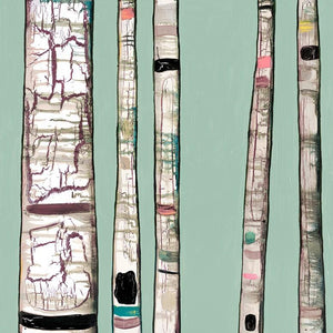Birch Trunks on Mint - Canvas Giclée Print