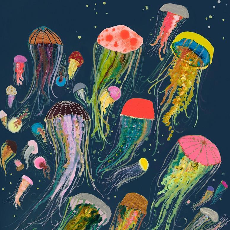 Floating Jellyfish in Indigo - Canvas Giclée Print