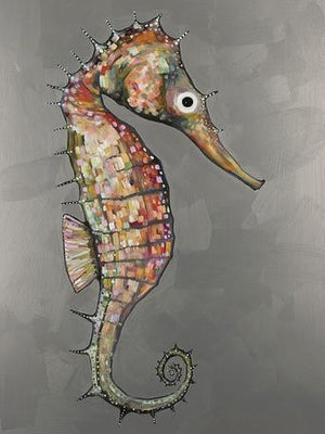 Floating Seahorse in Silver - Canvas Giclée Print