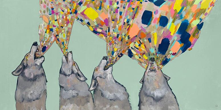 Four Wolves Howling  on Mint - Canvas Giclée Print