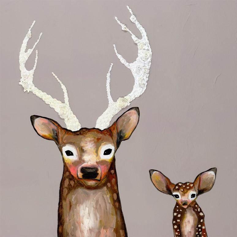 Frosted Buck and Baby  - Canvas Giclée Print