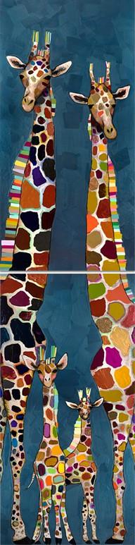 Giraffe Family of Four Diptych - Canvas Giclée Print