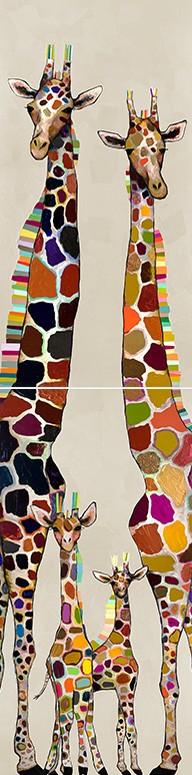 Giraffe Family of Four on Cream Diptych - Canvas Giclée Print