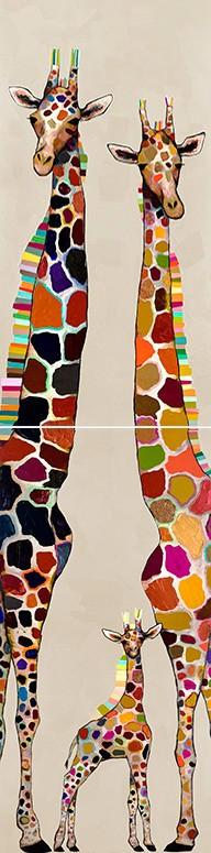 Giraffe Family on Cream Diptych - Canvas Giclée Print