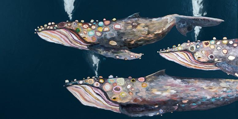 Humpback Whale Pod in Indigo - Canvas Giclée Print