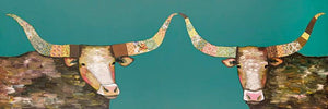 Longhorns on Teal - Canvas Giclée Print