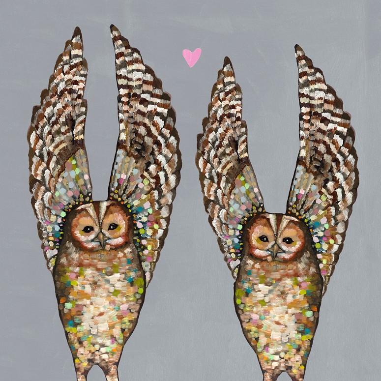 Owl Love Gray - Canvas Giclée Print