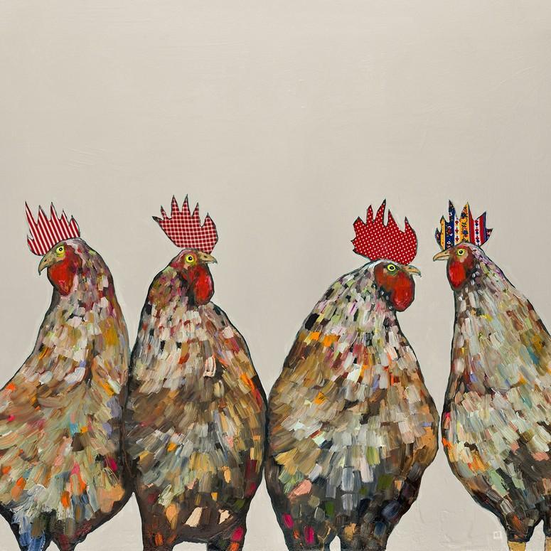 Roosters on Cream - Canvas Giclée Print