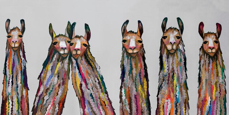 Six Lively Llamas on Grey - Canvas Giclée Print