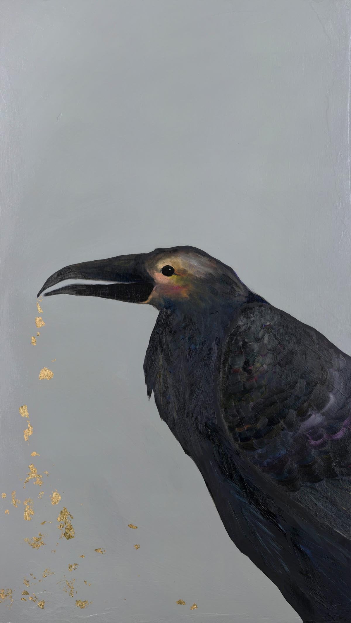 Crow Crunching Gold Beetle Crumbs - Canvas Giclée Print