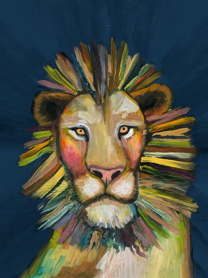 Wild Lion on Blue - Canvas Giclée Print