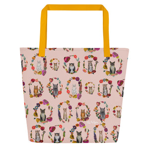 Cat Bouquet Pink Large Tote Bag