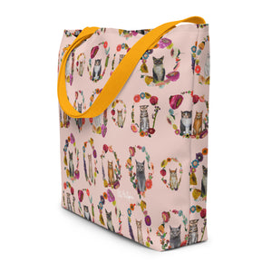 Cat Bouquet Pink Large Tote Bag