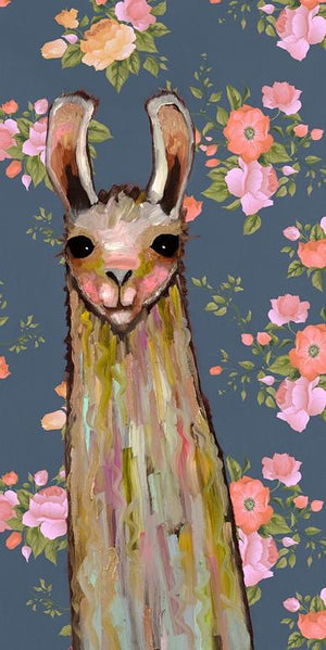 Baby Llama In Floral Wallpaper - Canvas Giclée Print